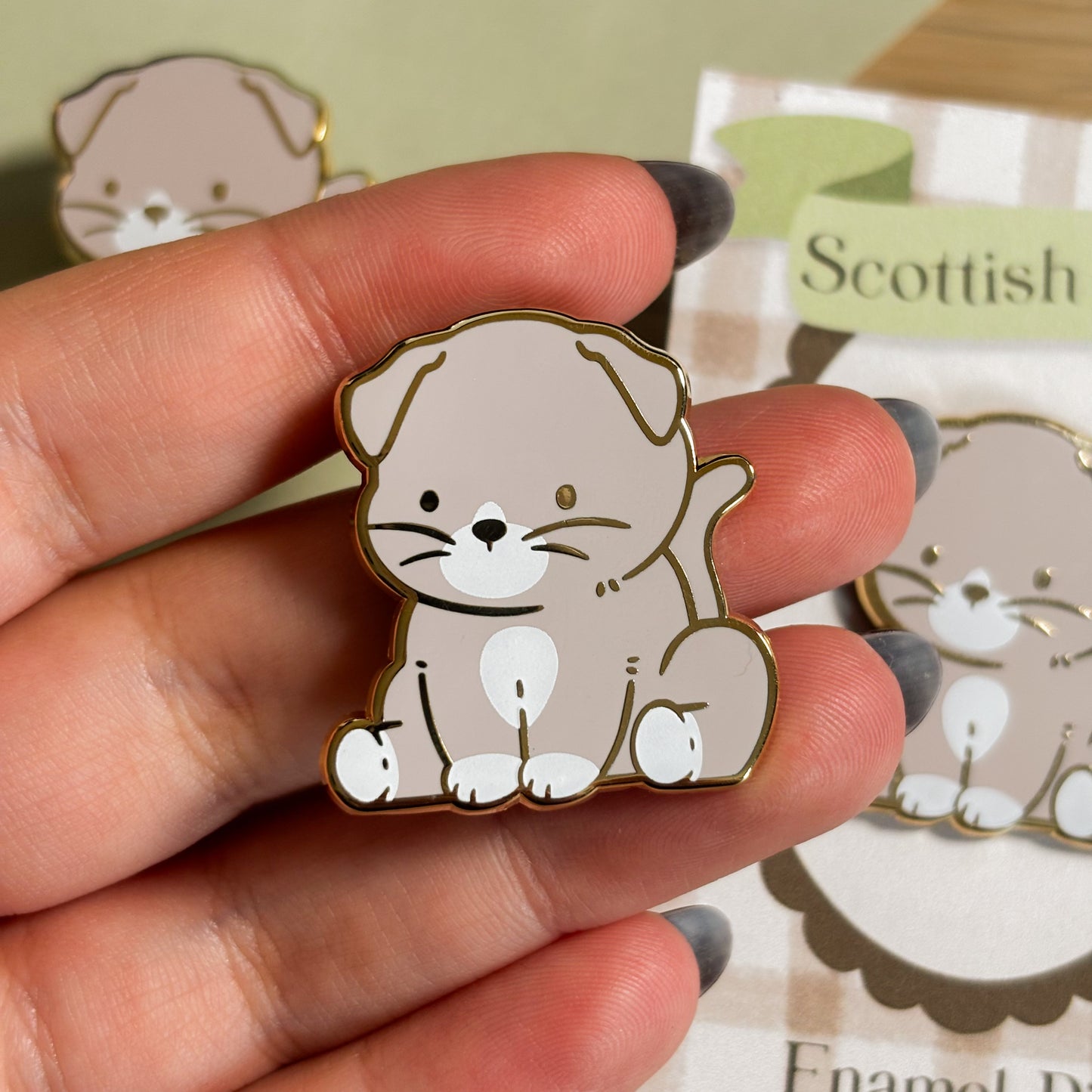 Grey Scottish Fold Cat Enamel Pin