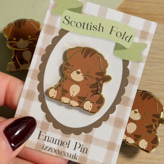 Brown Striped Scottish Fold Cat Enamel Pin