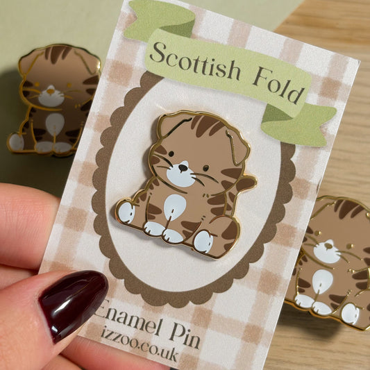 Grey Striped Scottish Fold Cat Enamel Pin
