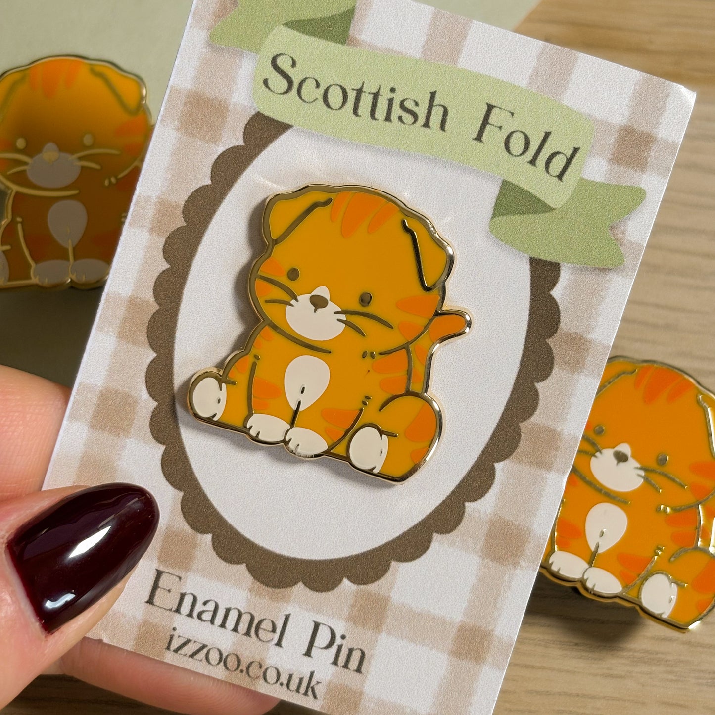 Orange Striped Scottish Fold Cat Enamel Pin