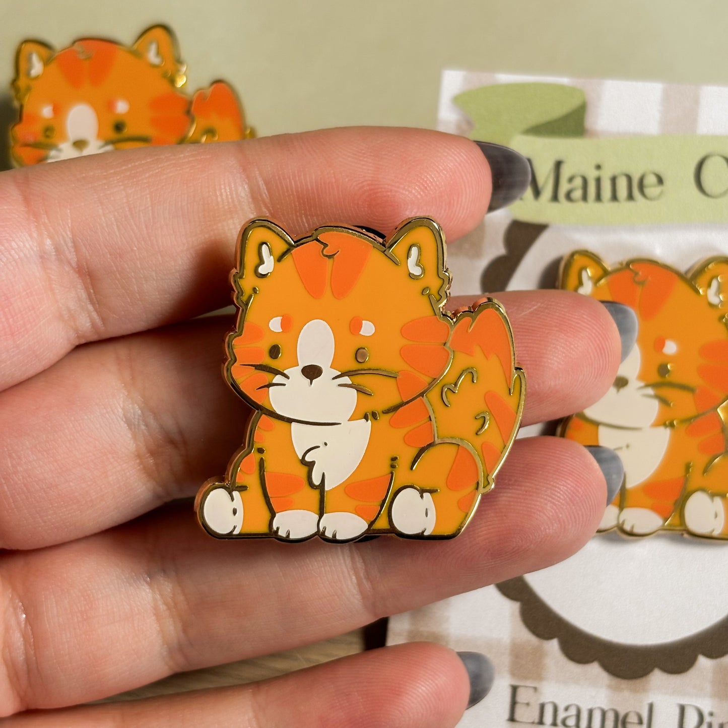 Orange Maine Coon Cat Enamel Pin