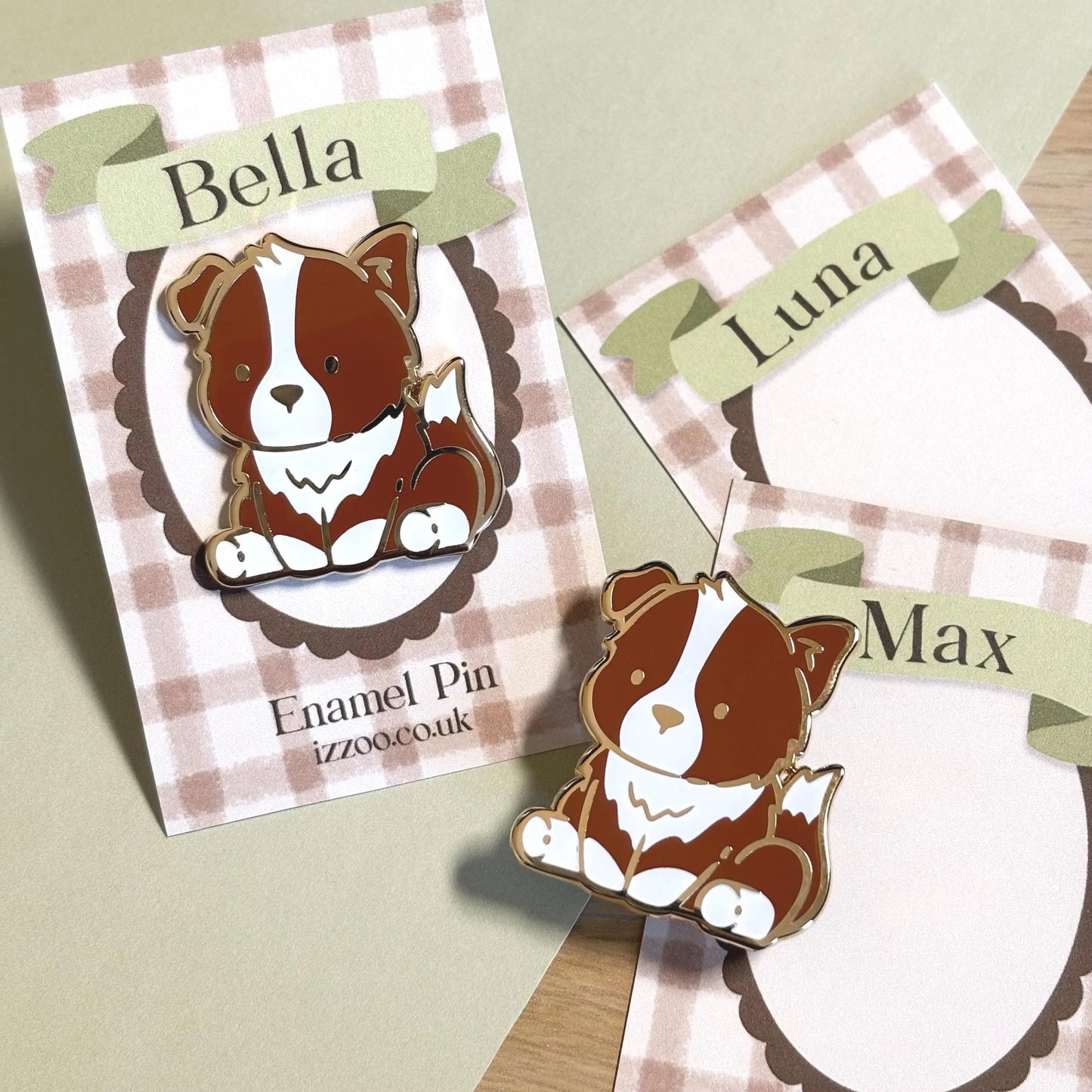Personalised Border Collie Enamel Pin - Named Backing Card