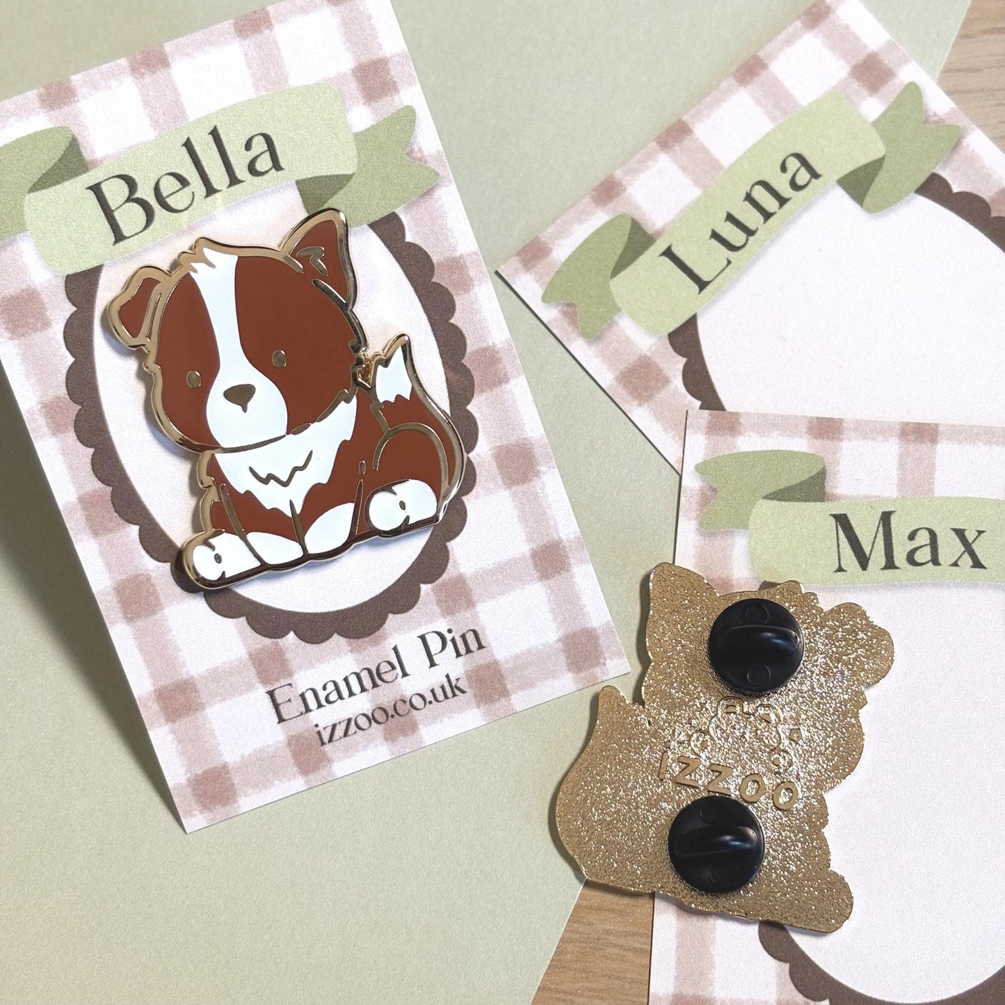 Personalised Border Collie Enamel Pin - Named Backing Card